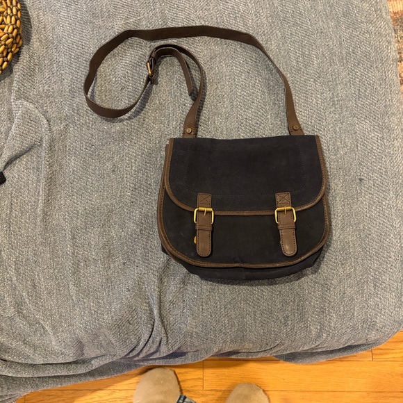 NWOT Boden Navy Suede with Red and Purple interior cross body purse - Picture 3 of 5